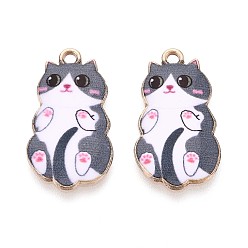 Gris Colgantes de la aleación del esmalte, la luz de oro, amuleto de gato, gris, 25x14 mm
