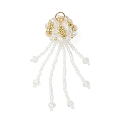 Белый Стеклянные большие кулоны, медуза, со стеклянными бусинами и 304 открытыми соединительными кольцами из нержавеющей стали, граненые, белые, 62x19 мм, отверстие : 4.5 мм