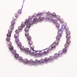 Amethyst Natural Amethyst Beads Strands, Star Cut Round Beads, Faceted, 5~6mm, Hole: 1mm, about 69pcs/strand, 15.16 inch(38.5cm)