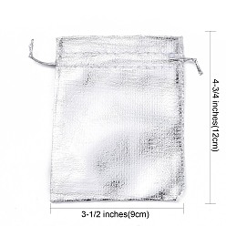 Silver Organza Bags, Rectangle, Silver, 12x9cm