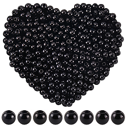 Черный Абс пластиковые жемчужные бисера, круглые, чёрные, 4 мм, отверстие : 1.6 мм, 1200 шт / комплект