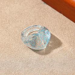 Cyan Clair Bagues en résine pour femmes, cœur, avec de la poudre de paillettes, cyan clair, 17mm