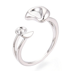 Платинированный Закрепки для колец-манжет из латуни в форме луны, за половину пробурено бисера, без кадмия, без никеля и без свинца, Реальная платина, штифты : 0.9 мм, 9.8 мм, внутренний диаметр: 16.3~17 мм