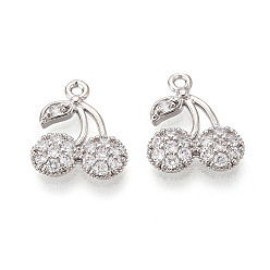 Платина Латунные микро проложить кубического циркония прелести, без кадмия, без никеля и без свинца, вишня, платина, 14.1x12x2.2 мм, отверстие : 1.2 мм