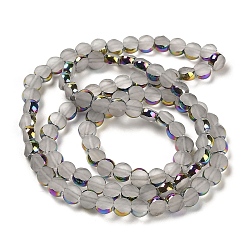 Gainsboro Electroplate Frosted Glass Beads Strands, Rainbow Plated Edge Beads , Faceted Flat Round, Gainsboro, 5~6x6~6.5x3.5~4mm, Hole: 1.2~1.4mm, about 100pcs/strand, 21.10''(53.6cm)