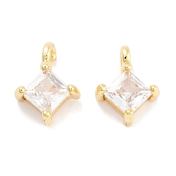 Настоящее золото 18K Латунь с кубическим цирконием подвеской, без кадмия, без никеля и без свинца, ромб, реальный 18 k позолоченный, 9.2~9.8x7x3.5 мм, отверстие : 1.4~1.6 мм