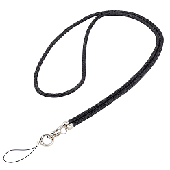 Black Zinc Alloy Resin Universal Cell Phone Strap Crossbody Neck Strap Phone Charms, with PVC Plastic Phone Tether Tab for Phones Full Coverage Case, Black, 1260x6mm