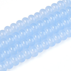 Светло-Голубой Имитация нефритовые четки стекла, прозрачные бусины-рондели, окрашенные в технике выпечки, Небесно-голубой, 8~8.5x4.5~5 мм, отверстие : 1.2 мм, около 159~164 шт / нитка, 30.71~31.50 дюйм (78~80 см)