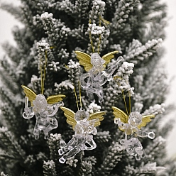 Прозрачный Рождественские акриловые подвески в виде ангела, для подвесных украшений на елку, прозрачные, 140 мм, 4 шт / комплект