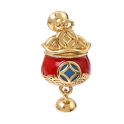Echt 18 k vergoldet Messing Emaille Magnetschließen, chinesischer Glücksbeutel, rot, echt 18 k vergoldet, 20x9x9 mm