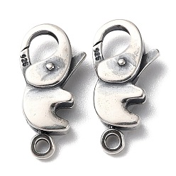 Античное Серебро 925 застежки-когти из таиландского стерлингового серебра, слон, с печатью 925, античное серебро, 20x10x5 мм, отверстие : 1.8 мм