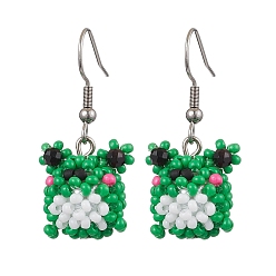 Нержавеющая Сталь Цвет Серьги-подвески из стеклянных зерен и натурального черного оникса, С 304 результатами из нержавеющей стали, лягушка, цвет нержавеющей стали, 33x15 мм