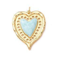 Light Sky Blue Brass Pendants, with Enamel, Heart Charms, Rack Plating, Long-Lasting Plated, Lead Free & Cadmium Free, Real 18K Gold Plated, Light Sky Blue, 36x28x4mm, Hole: 4mm