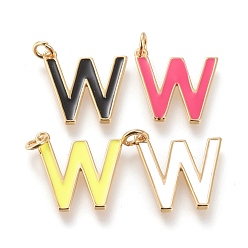 Letter W Латунь эмаль подвески, с целью перехода в кольце, долговечный, реальный 18 k позолоченный, буква.w, разноцветные, буква.w, ш: 18x17x1.8 мм, прыжковые кольца: внутренний диаметр: 3 мм