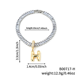 Letter H Модные латунные браслеты с подвесками, кубический цирконий теннисные браслеты для женщин, буквы, Письмо ч, 7-1/2 дюйм (19 см)