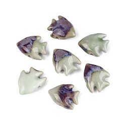 Verdemar Oscuro Cuentas de porcelana hechas a mano, porcelánico esmaltado brillante, pescado, verde mar oscuro, 17~19x20~22x8~9 mm, agujero: 1.5~1.8 mm