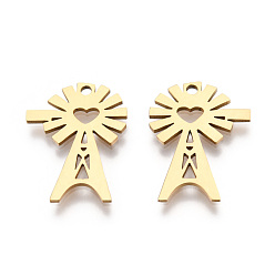 Plaqué 18K Or Véritable Pendentifs en acier inoxydable, charme de fleur, réel 201 k plaqué or, 18mm, Trou: 20x15x1mm