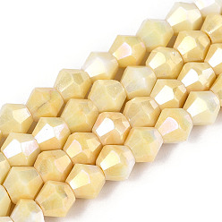 Шампанско-Желтый Антикоррозийные гальванические биконические стеклянные бусины, имитация драгоценных камней, с покрытием AB цвета, граненые, шампанское желтый, 5.2~5.5x6~6.5 мм, отверстие : 1.5 мм, около 72~76 шт / нитка, 15.55~16.38'' (39.5~41.6 см)