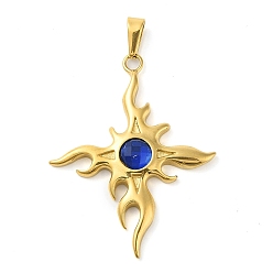 Темно-Синий 304 из нержавеющей стали большие кулоны, с акриловыми стразами, крест с солнечным оберегом, золотые, темно-синий, 55.5x46x6.5 мм, отверстие : 10x4.5 мм