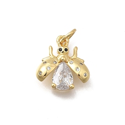 Прозрачный Латунные микро проложить кубического циркония подвески, обереги от насекомых, без кадмия и без свинца, стойки покрытие, долговечный, реальный 18 k позолоченный, с целью перехода в кольце, прозрачные, 14x13x4 мм, отверстие : 3.5 мм