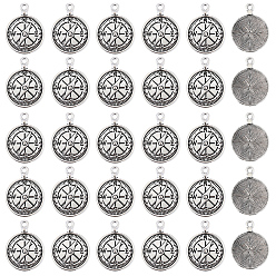 Античное Серебро 50 шт. Подвески из сплава в тибетском стиле, компас, античное серебро, 26.5x20.5x3 мм, отверстие : 2 мм