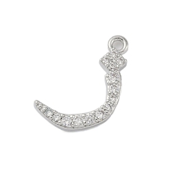 Платина Покрытие стойки латунь микропаве прозрачные подвески из кубического циркония, долговечный, без свинца и без кадмия, арабский алфавит, платина, 16.5x14x2 мм, отверстие : 1.2 мм