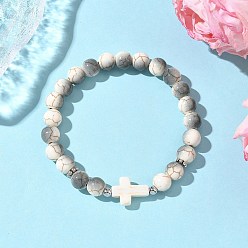 Темно-Серый Браслеты из синтетических бирюзовых бусин круглой и крестообразной формы с запекаемой краской для мужчин и женщин, темно-серый, внутренний диаметр: 2-1/4 дюйм (5.6 см)