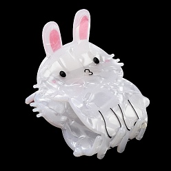 White PVC Plastic Claw Hair Clips for Women, with Alloy Finding, Rabbit, White, 50x40x49mm