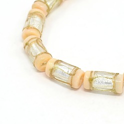 PeachPuff Handmade Gold Sand Lampwork Column Beads Strands, PeachPuff, 16x8mm, Hole: 1mm, about 20pcs/strand, 13.77 inch