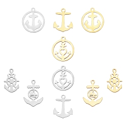 Golden & Stainless Steel Color SUNNYCLUE 10Pcs 5 Style 2 Colors 201 Stainless Steel Pendants, Laser Cut Pendants, Anchor & Helm, Golden & Stainless Steel Color, 1pc/color