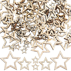 Античный Белый 500 шт. 3 стили необработанные полые деревянные щепки, звезда, старинный белый, 10~27.5x10~29x2~2.5 мм