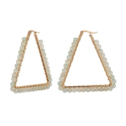 Зеленый Авантюрин Серьги из 201 нержавеющей стали, с естественной зеленый авантюрин, треугольные, 58x55x4 мм