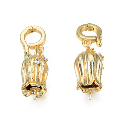 Clear Brass Micro Pave Cubic Zirconia Peg Bails, Real 18K Gold Plated, Nickel Free, Flower, Clear, 28.5mm, Hole: 5mm