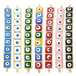 Mixed Color Rack Plating Brass Enamel Evil Eye Connector Charms, Rectangle Links, Real 18K Gold Plated, Long-Lasting Plated, Cadmium Free & Lead Free, Mixed Color, 38x4x6mm, Hole: 1mm and 1.2mm
