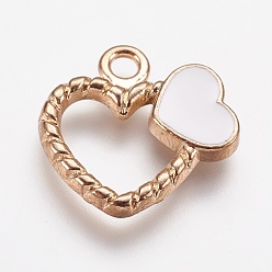 Белый Подвески из эмали и сплава, сердце, золотые, белые, 18x18x2.5 мм, отверстие : 2 мм