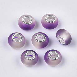 Сине-фиолетовый Cmолы европейские шарики, бусины с большим отверстием, с латунными сердечниками с серебряным покрытием, прорезиненный стиль, рондель, синий фиолетовый, 14x8 мм, отверстие : 5 мм