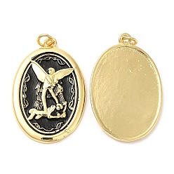 Echt 18 k vergoldet Gestellmessinganhänger, langlebig überzogen, cadmiumfrei und bleifrei, mit Ringe springen, Oval mit Anhängern im Religionsmuster, echt 18 k vergoldet, 31x20.5x3 mm, Bohrung: 3 mm