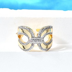 Real Gold Plated & Real Platinum Plated Латунные микро проложить манжеты кольца кубического циркония, без кадмия и без свинца, настоящее золото и платина, 16 мм, внутренний диаметр: регулируемый