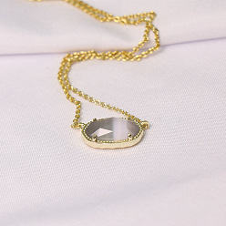 Золотой Ожерелья с подвеской в виде овала с граненым латунным паве серого цвета для женщин, золотые, 15.35 дюйм (39 см)
