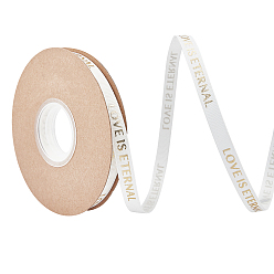 Blanc Rubans polyester pour marquage à chaud, pour l'emballage de cadeaux et le festival, mot amour est éternel, blanc, 3/8 pouces (10 mm), environ 45 mètres / rouleau