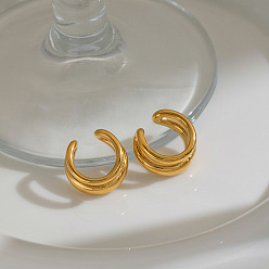 Chapado en Oro Real 18K 304 aretes de acero inoxidable para mujer, real 18 k chapado en oro, 16.4x8 mm