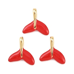 Красный Латунь эмаль прелести, долгоиграющий, прелести рыбий хвост, стойки покрытие, без свинца и без кадмия, реальный 18 k позолоченный, красные, 9x9x3 мм