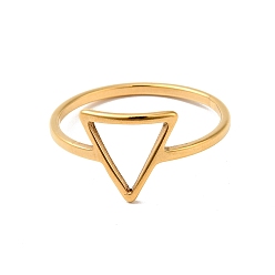 Golden Ion Plating(IP) 201 Stainless Steel Triangle Finger Ring for Women, Golden, US Size 6 1/2(16.9mm)