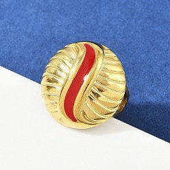 Красный Плоские круглые 304 эмалированные перстни из нержавеющей стали для женщин, ионное покрытие (ip), реальный 18 k позолоченный, красные, плоско-круглые: 22 mm, размер США 6 (16.5 мм)