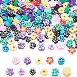 Couleur Mélangete 300 perles d'argile polymère faites à la main, fleur, couleur mixte, 8~9x8x4mm, Trou: 2mm, 300 pcs / boîte