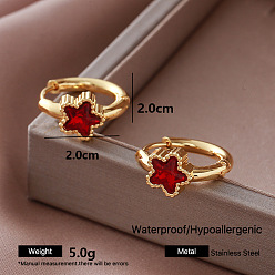 Star 304 Stainless Steel Pave Cubic Zirconia Hoop Earrings for Women, Golden, Star, 20x20mm