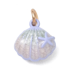 Thistle Alloy Enamel Pendants, Shell Shape Charms, Golden, Thistle, 14x14x7.5mm, Hole: 4mm