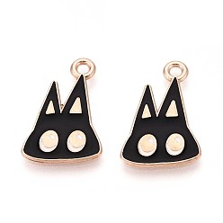 Cat Shape Подвески из сплава с эмалью на тему Хэллоуина, золотые, форма кошки, 23x15x1 мм, отверстие : 2 мм
