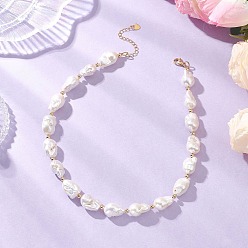 Золотой Натуральные барочные жемчужные ожерелья из бисера кеши для женщин, белые, золотые, 15.67 дюйм (39.8 см)