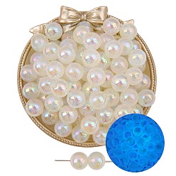 Floral White Luminous Acrylic Beads, Round, Glow in the Dark, Floral White, 12mm, Hole: 2mm, 5pcs/bag